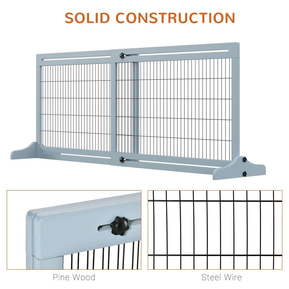 Resenkos 72" W x 27.25" H Extra Wide Freestanding Pet Gate with Adjustable Length Dog, Cat, Barrier, Gray