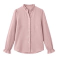 thumbnail image 2 of ClodeEU Women's Ruffle Collar Long Sleeve Button Down Shirt,Elegant Solid Dress Blouse Casual Top ,Women's Plus L, 2 of 4