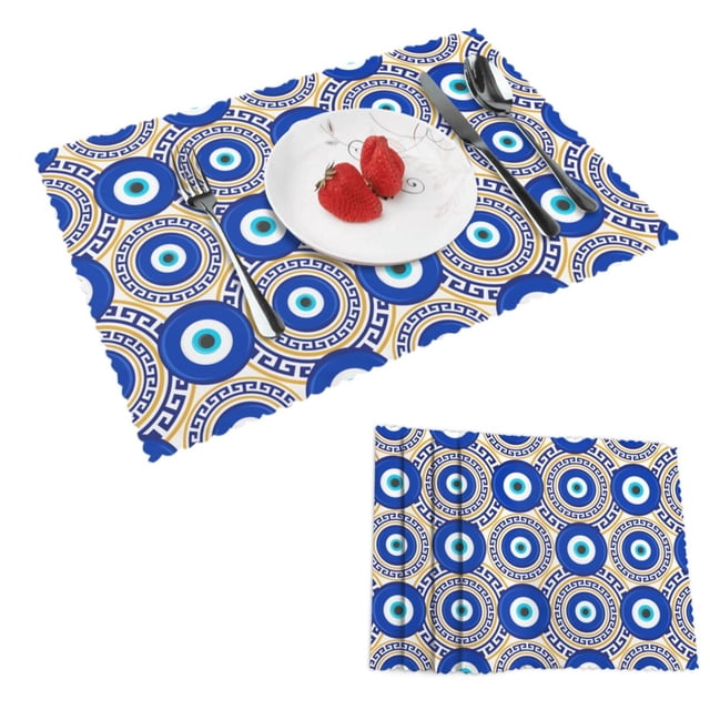 DouZhe Polyester Placemats Ensemble de 4, Motif Yeux Bleus Nazar Résistant à la Chaleur Place Mats pour Table à Manger, 12 Pouces x 18 Pouces