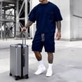 thumbnail image 2 of Eryao Big and Tall Mens Workout Sets 2 Piece Crewneck Short Sleeve Sweatshirts Matching Cargo Shorts with Pockets Summer Beach Lounge Outfits,Navy,XXXL, 2 of 6