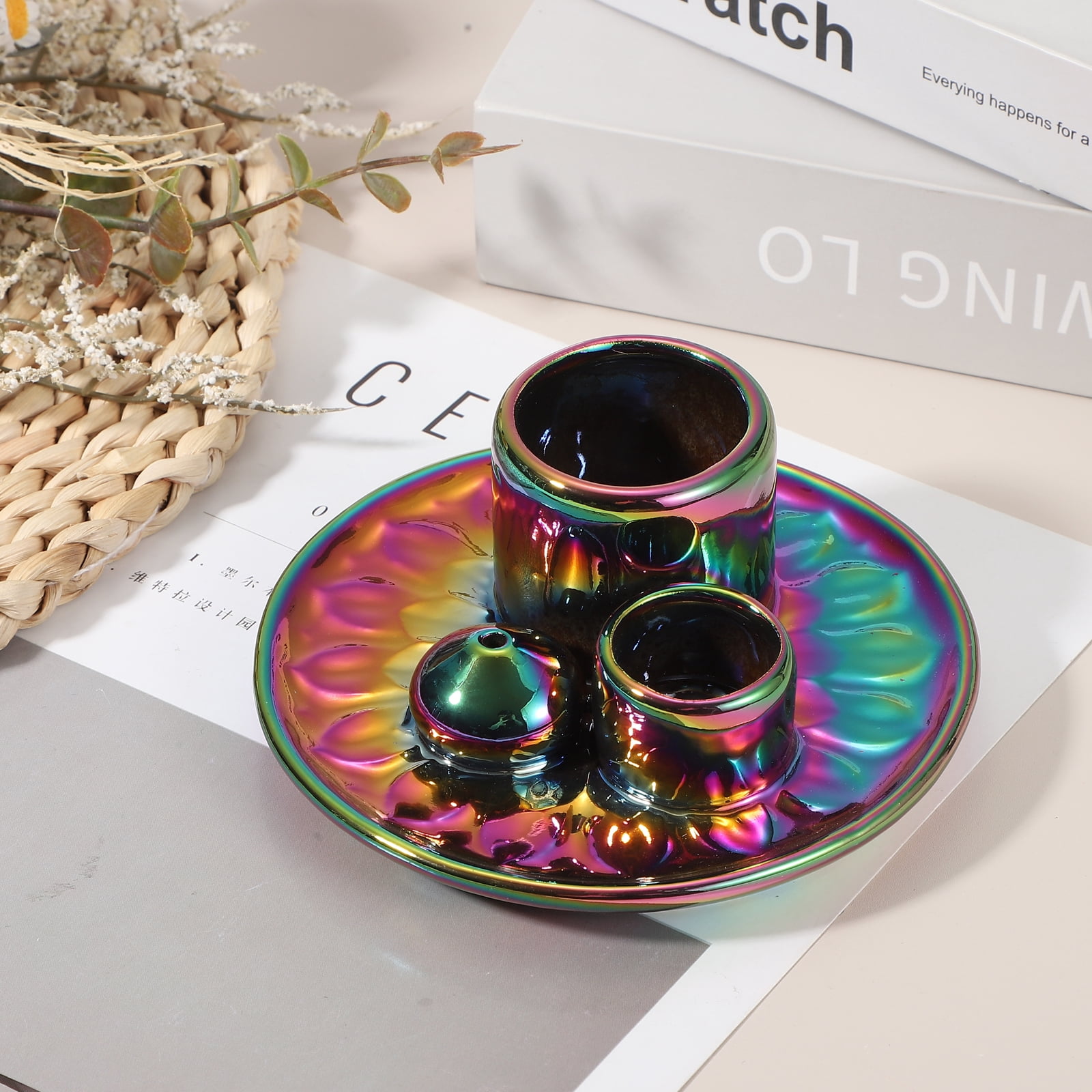 Uxcell Modern Incense Burner, 4 in 1 Ceramic Holder for Meditation, Colorful