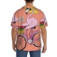 thumbnail image 3 of Balery Flamingo Riding a Bicycle Camisa Casual de Manga Corta con Botones para Hombre, Texturizada, Estilo Cubano, para Playa, Verano-4X-Large, 3 of 5