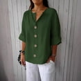thumbnail image 2 of Shirts For Women Long Sleeve Shirt Tops 3/4 Sleeve Cotton Linen Button Down V Neck Shirts Casual Loose Outfits Clothes Long Sleeve Shirts For Women, 2 of 5