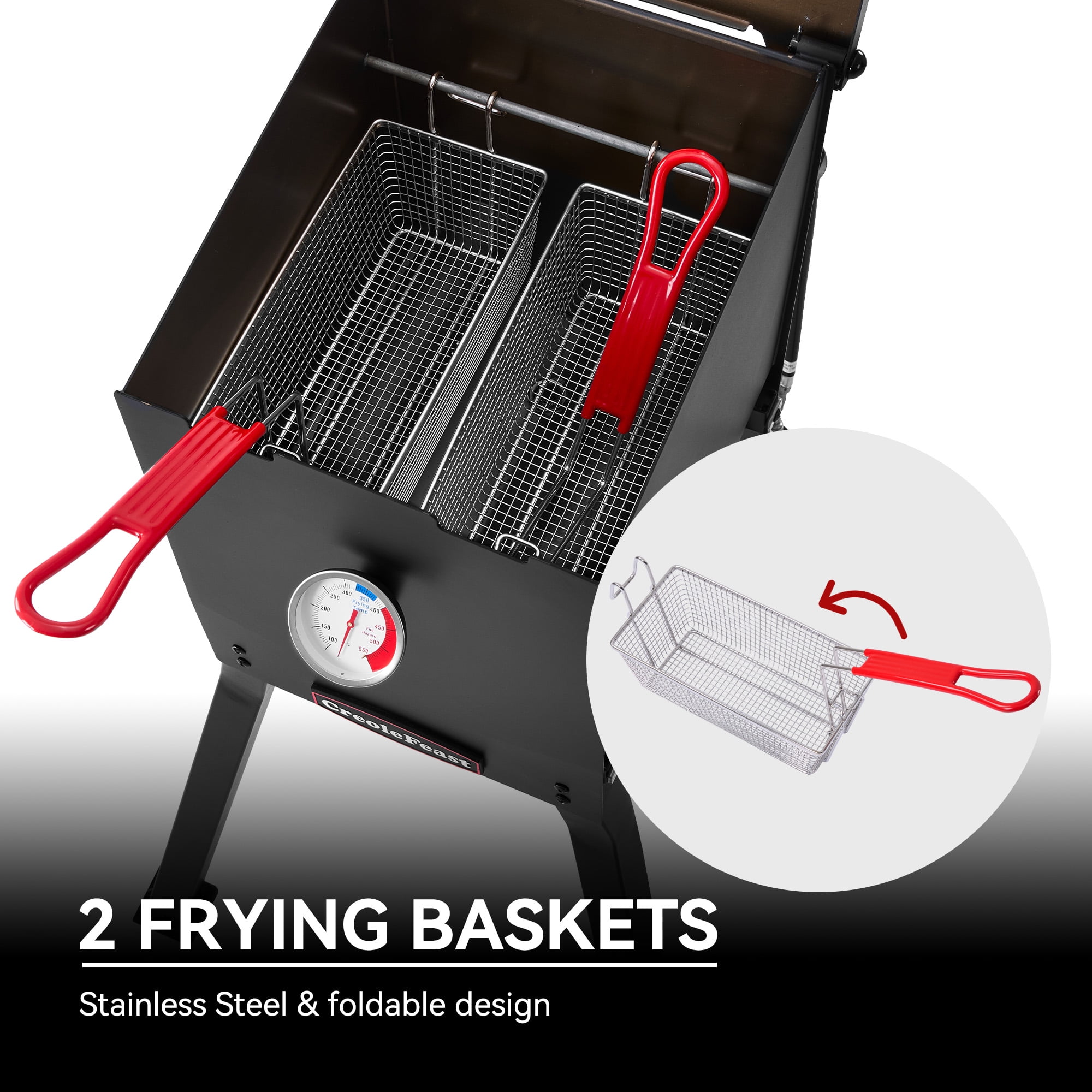 Creole Feast DF02B Outdoor Deep Fryer, 17 Qt. Oil Capacity with 2 Frying Baskets, Lid & Thermometer