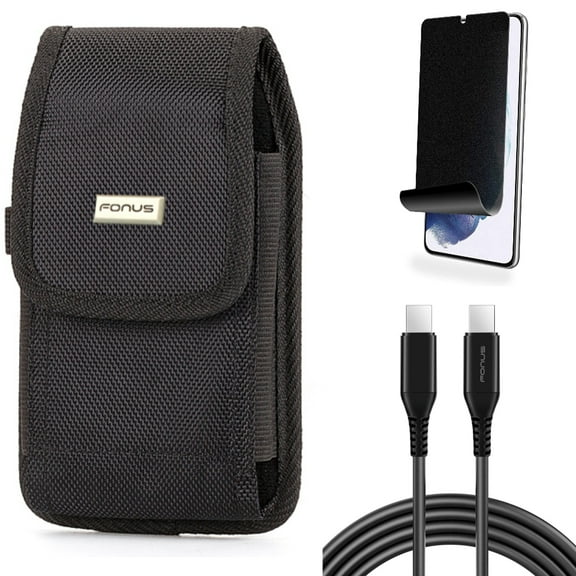 For Samsung Galaxy S21 (6.2") - Power PD Fast Charger Cord 6ft Long USB-C Cable   Holster Rugged Case Belt Clip   [Fingerprint Works] TPU Film Privacy Screen Protector