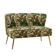 thumbnail image 2 of Mid-Century Floral Pattern Double Recliner Sofa with Metal Legs, Upholstered Couple Seat Sofa, Armless Sofa with Tufted Backrest for Living Room, Bedroom,Green, 2 of 9