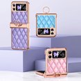 thumbnail image 2 of Foreverich Luxury Diamond Bling Glitter Case For Samsung Galaxy Z Flip 3/Z Flip 4 5G, Plating PC Grid Leather Ring Holder Stand Shockproof Case Cover, 2 of 11