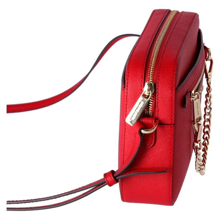 Michael Kors Women's Leather Solid Print Zipper Crossbody Bag, Bright Red Michael Kors Women's Leather Solid Print Zipper Crossbody Bag, Bright Red