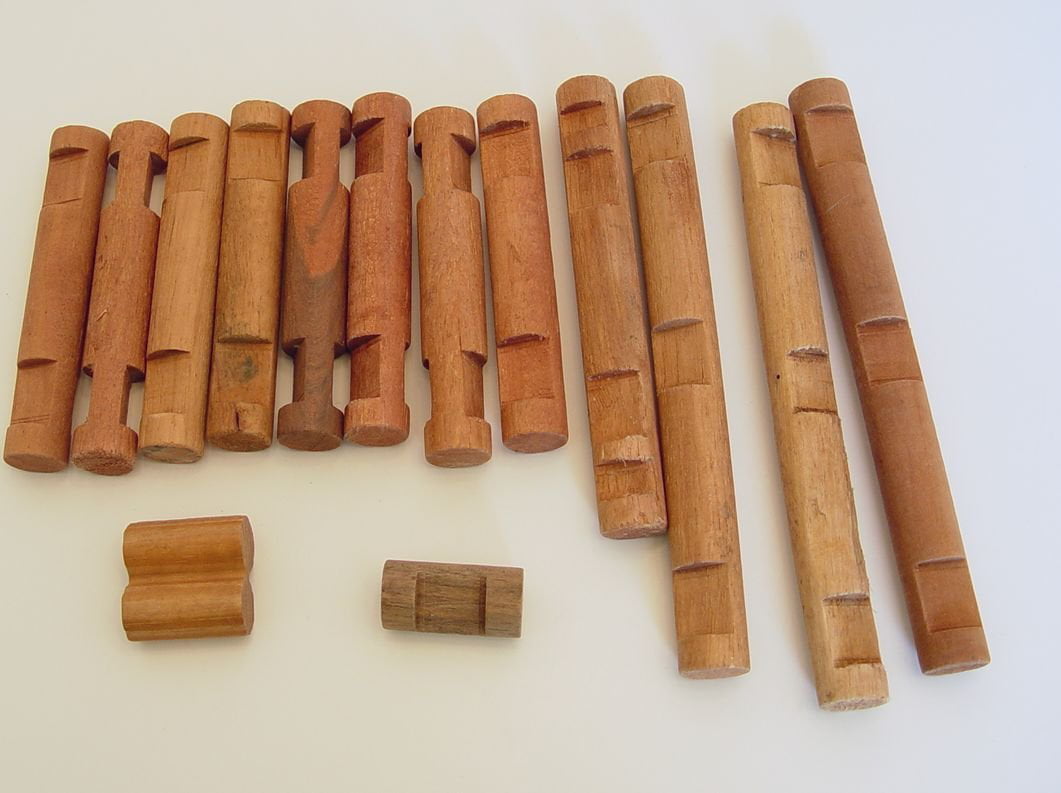 5 Long 3-Notch Pieces 7.5" Round Dark Brown Wooden LINCOLN LOGS Bulk Parts Lot 