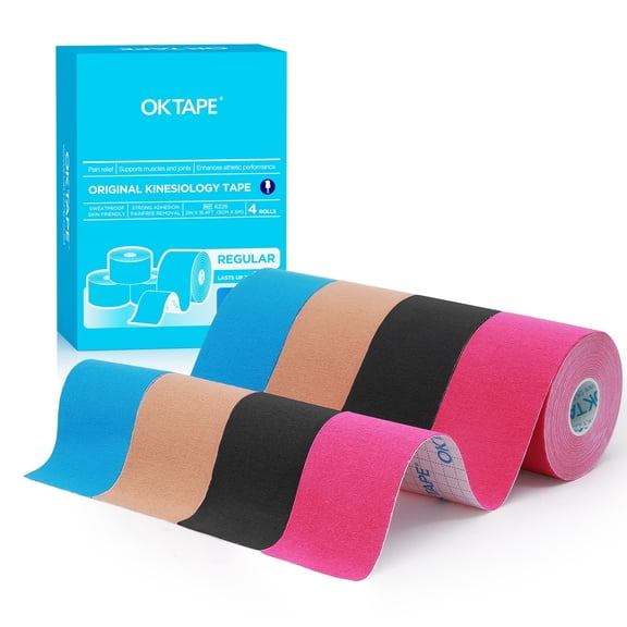OK TAPE 4 Rolls Athletic Tape Basic Original Cotton Elastic Athletic Tap 2in×16.4ft (Beige Black Pink)