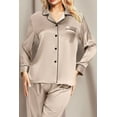 thumbnail image 5 of DAKIMOE Sleepwear Womens Silky Satin Pajamas Set Long Sleeve Nightwear Loungewear, Champagne, XXL, 5 of 8