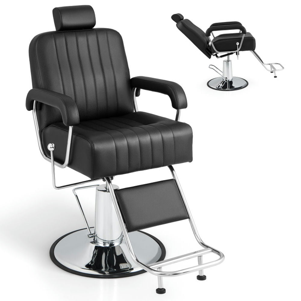 GVN 360 Degrees Swivel Salon Hydraulic Barber Chair with Adjustable Headrest and Reclining Backrest-Black, Massage Tables Portable