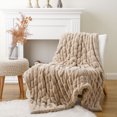 thumbnail image 2 of Battilo Fuzzy Faux Fur Throw Blanket, Soft Warm Reversible Rabbit Fur Blanket for Bed Couch, Tan Throw Blanket for Fall Winter and Spring, 50x60 Inches, 2 of 5