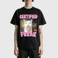 thumbnail image 6 of Certified Freak Funny Cat Meme Washed short sleeves T-shirt Sarcastic stick out the tongue cute cat meme shirt cotton casual Pink Graphic Print tee, 6 of 7