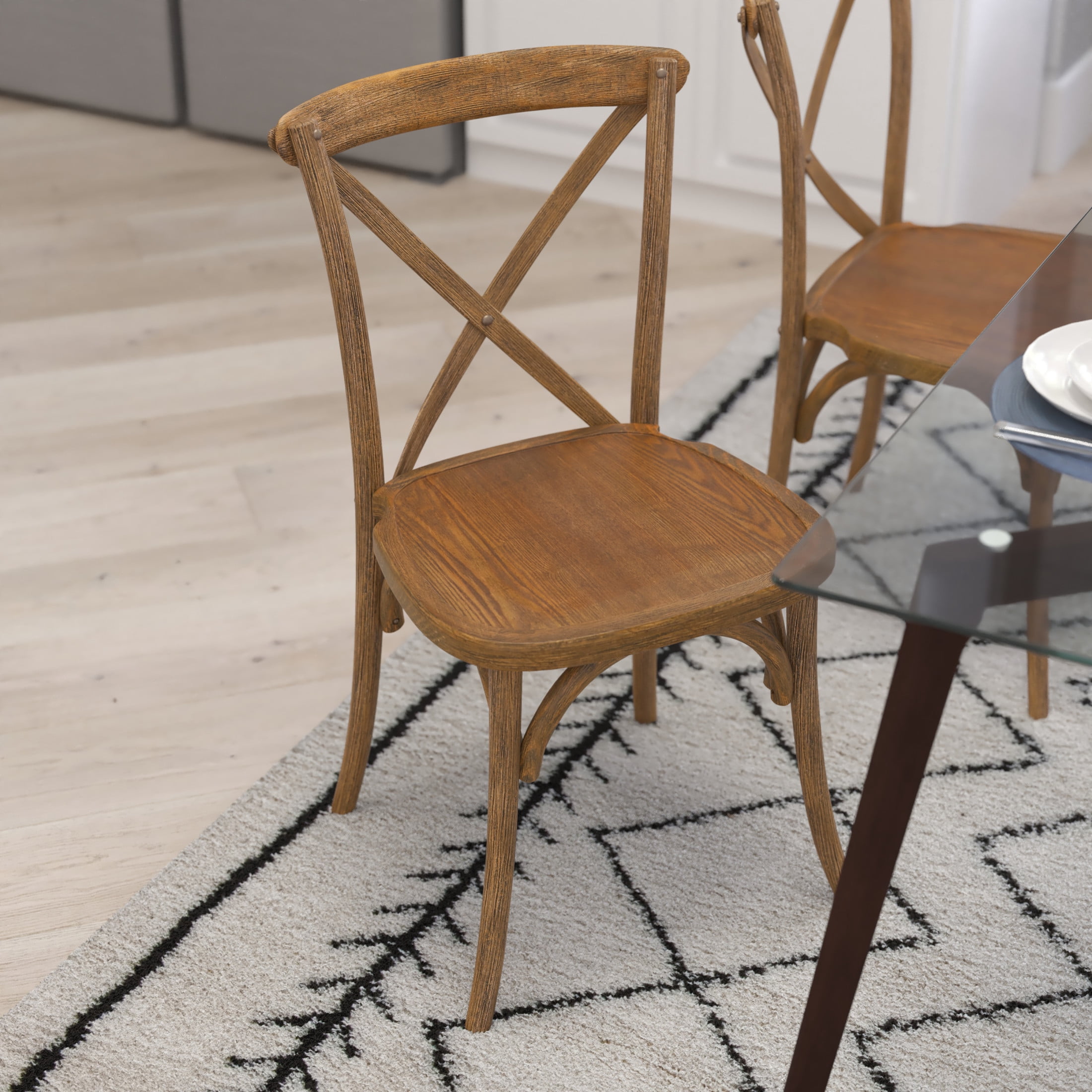 Merrick Lane X-Back Bistro Style Wooden High Back Dining Chair in Dark Natural