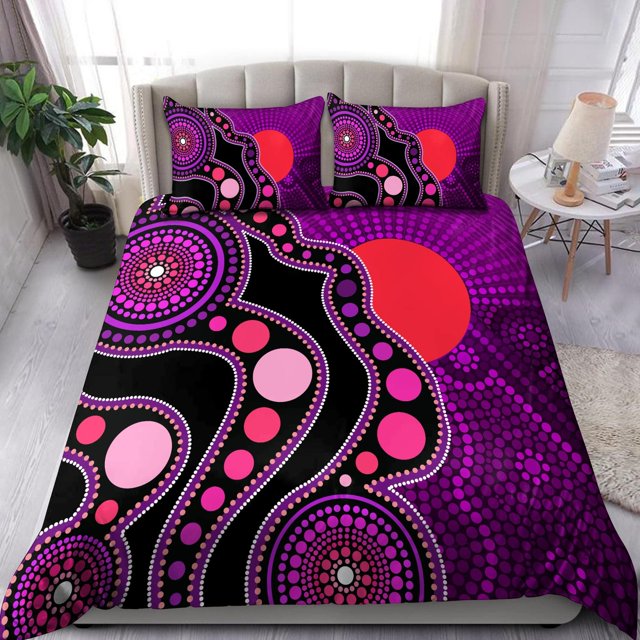Purple Australian Original Bedding Set Geometric Pattern Duvet Cover Microfiber Indigenous Style Comforter Cover Twin King Size
