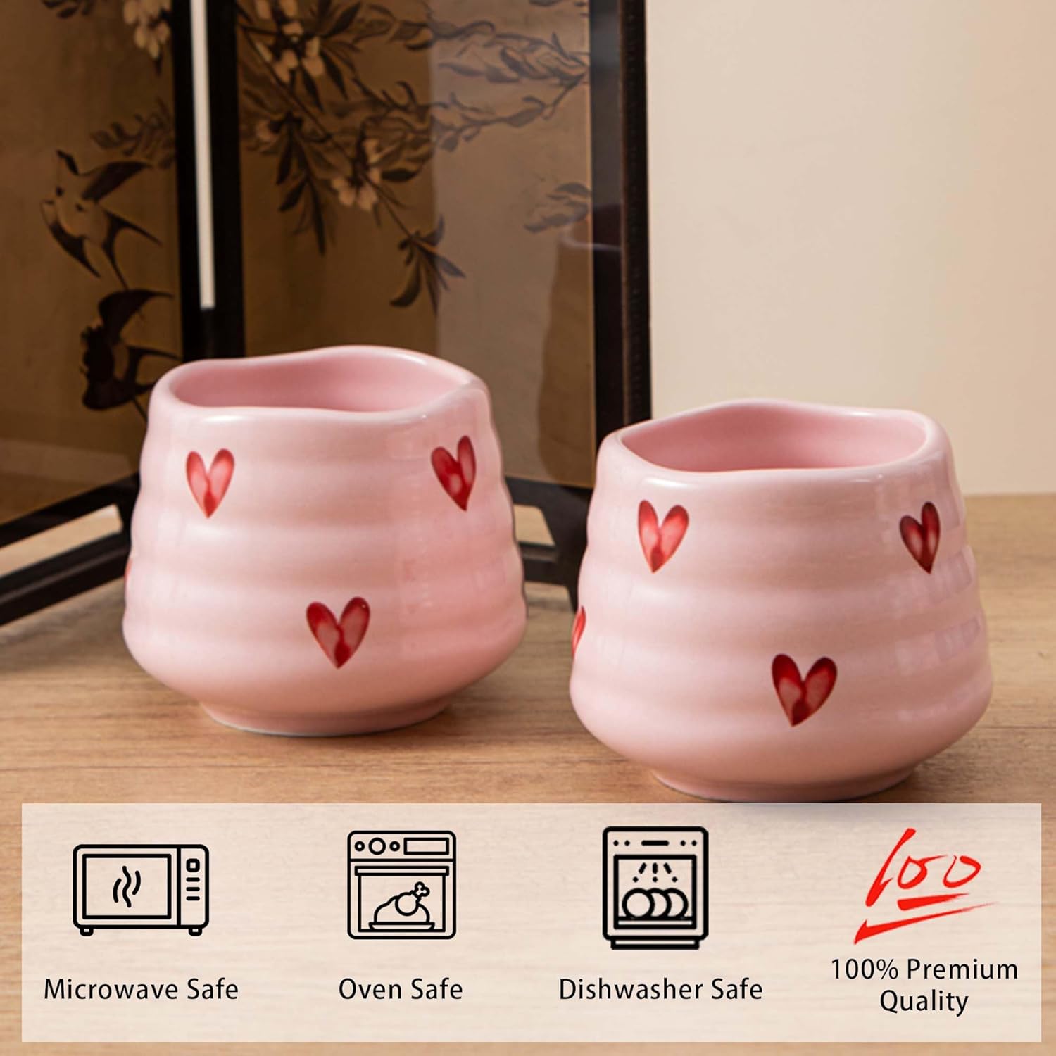 4 Pack 5oz Handless Ceramic Mini Coffee Mugs, Cute Heart‑Pattern Espresso & Matcha Tea Cups, Small Handcrafted Drinking Cups, Microwave & Dishwasher Safe for Coffee Tea Lovers & Gifts