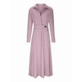 thumbnail image 2 of Women Autumn Casual Lapel Split Wrinkle-Free Long Maxi Vacation Dress with Pockets Pink S, 2 of 5