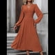 thumbnail image 5 of Vestidos Largos Bohemios de Otoño para Mujer, con Cuello en V, Lunares, Cintura Alta, Corte A y Volantes, para Vacaciones. Rojo Ladrillo S, 5 of 9