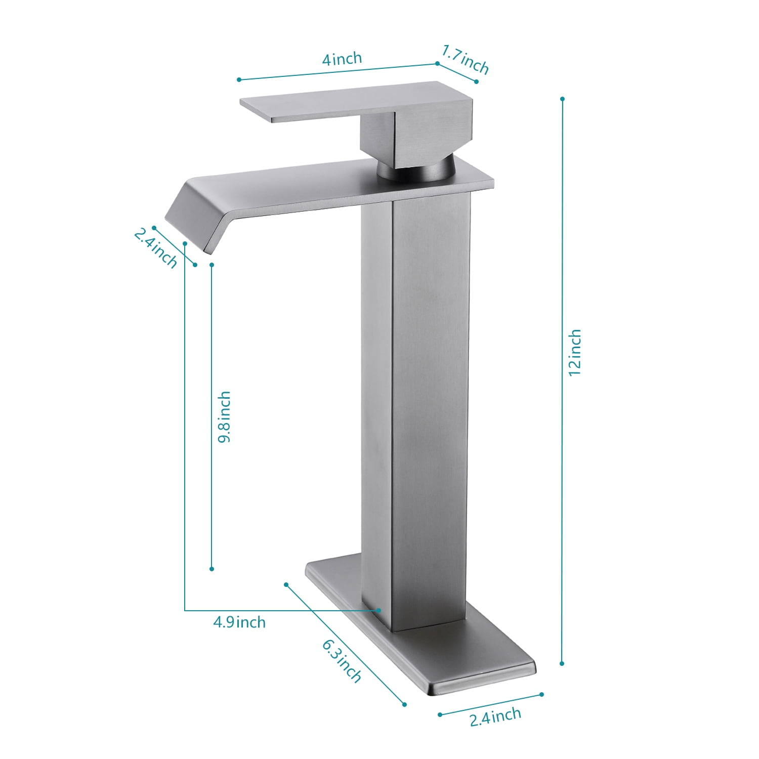 Waterfall Spout Bathroom Sink Single Handle Faucet with Pop-Up Drain (No Overflow)