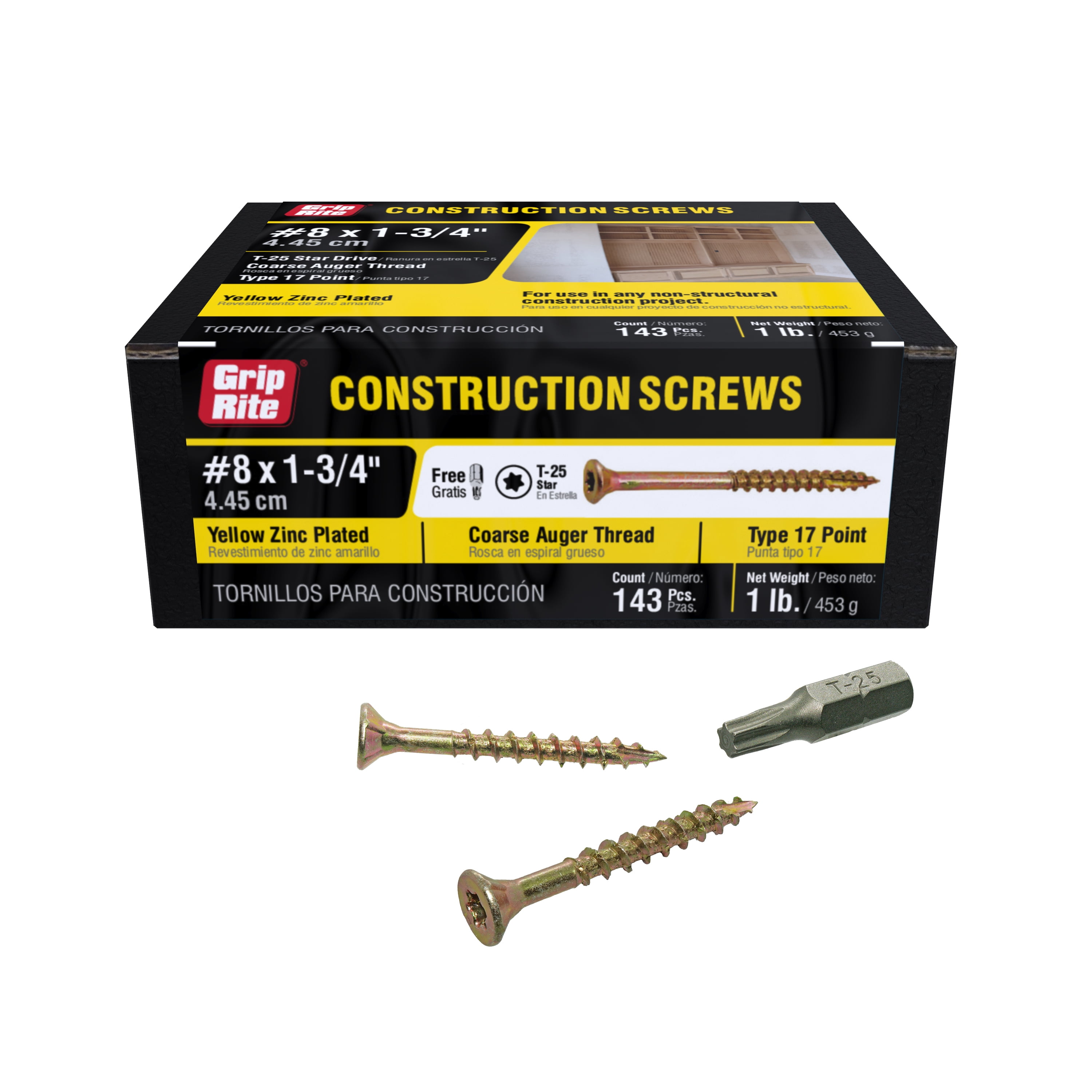 Grip-Rite #8 X 1-3/4 in. Star Drive Gold Construction Wood Screw 1 lb.