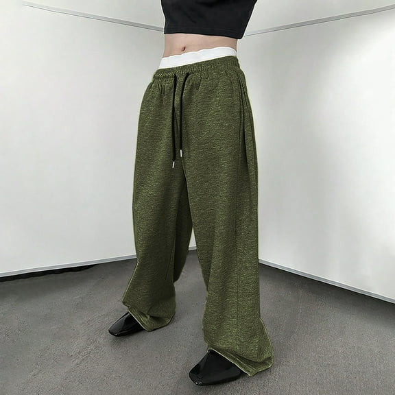 KHONTS Men's Baggy Sweatpants Wide Leg Y2k Drawstring High Waisted Loose Long Pants with Pockets GN1 M