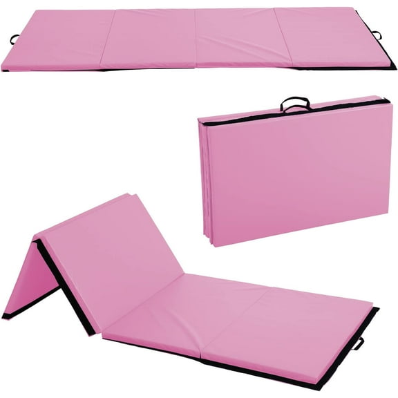 Dkelincs Gymnastics Mat Exercise Mat Tumbling Mats for Home Gym, Folding Portable 4'x10'x2" Crash Panel Mat with Carrying Handle, Pink