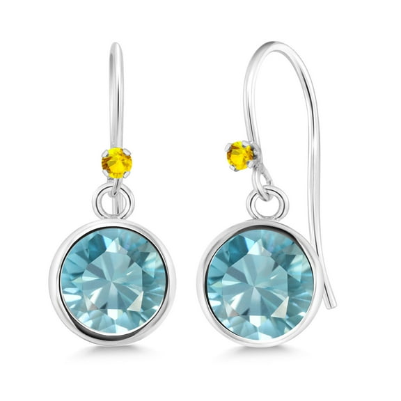 Gem Stone King 925 Sterling Silver Blue Zircon Yellow Sapphire 925 Sterling Silver Dangle Earrings for Women (2.42 cttw, Round 6MM)