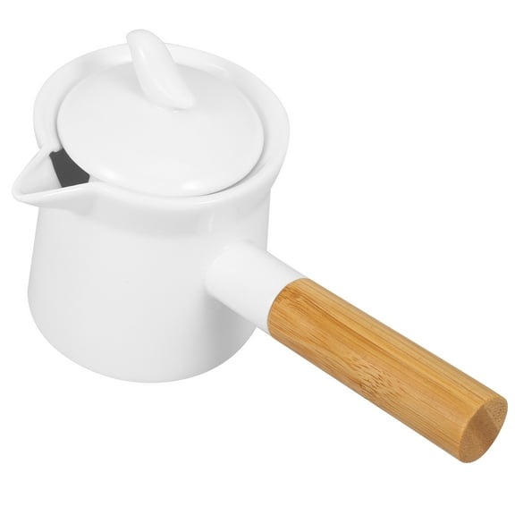 Beaupretty Ceramic Sauce Pan White Wood Handle Anti-Scalding Practical for Home Use