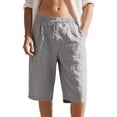 thumbnail image 3 of Inglocry Mens Bermuda Linen Shorts Knee Length Elastic Waist Drawstring Casual Wide Leg Summer Shorts with Pockets 2026 Gray M, 3 of 6