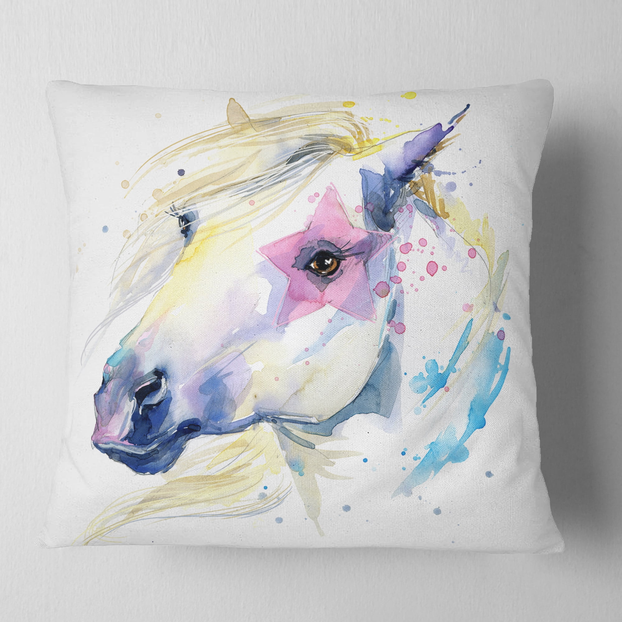 Designart Horse Illustration with Splash - Animal Throw Pillow - 16x16