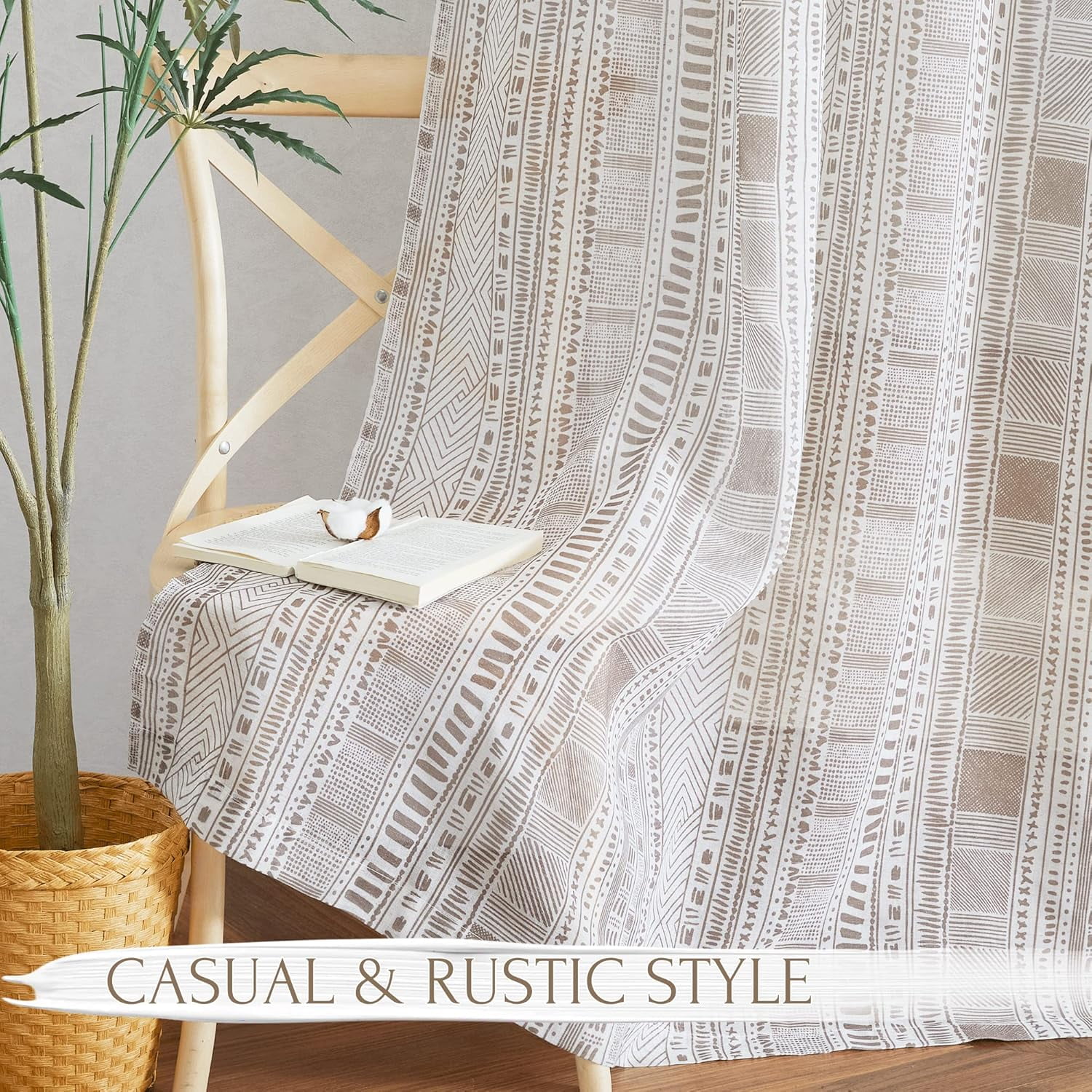 NICETOWN Linen Curtains for Dining Room, Boho Curtains Grommet Semi Sheer Linen Light Filtering with Privacy Protection Window Treatment for Bedroom, 50"x95", Taupe, 1 Pair