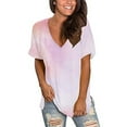 thumbnail image 2 of T Shirts for Women Casual Tops V-neck Tie-dye Short Sleeved Pullover Tee Shirt Top, 2 of 6