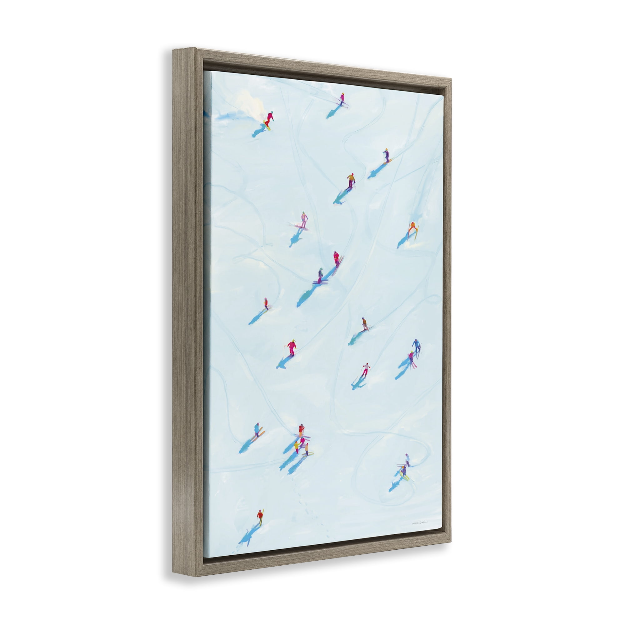 Stupell Industries People on Ski Slopes Sports Painting Brown Floater Framed Art Print Wall Art, 21 x 31