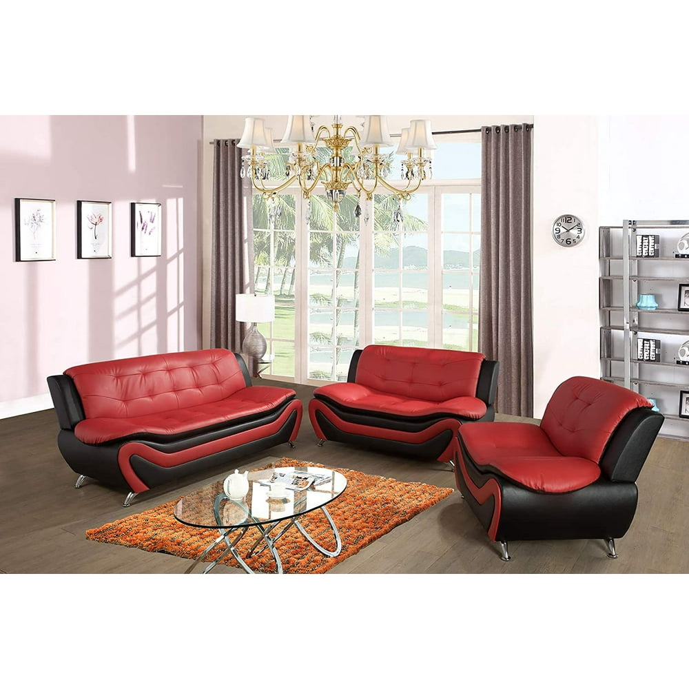 PonLiving Furniture 3 Piece Faux Leather Contemporary Living Room Sofa, Loveseat, Chair Set 