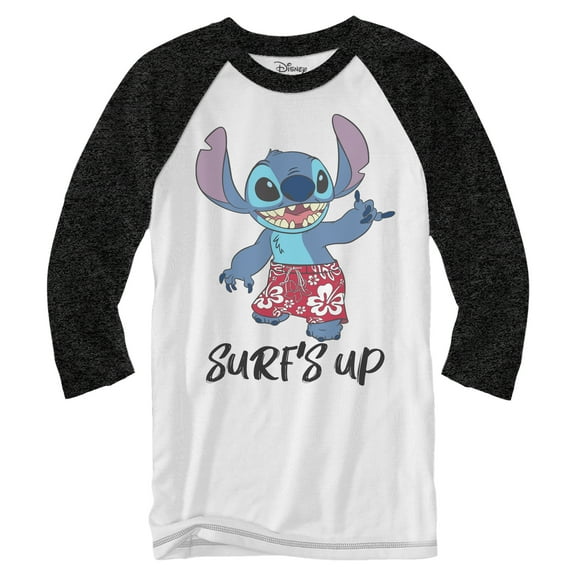 Disney Lilo & Stitch Surf's Up Officially Licensed Men's Long Sleeve Raglan Shirt