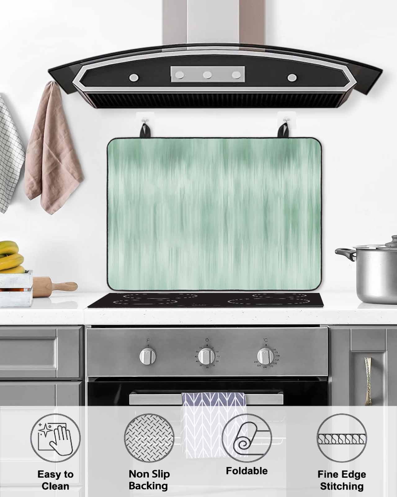 Large Induction Cooktop Protector Mat Green Stove Top Covers for Electric Stove, Modern Abstract Art Ombre Striped Decorative Stove Burner Cover Mats, Glass Top Stove Cover