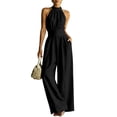 thumbnail image 2 of AJGRHE Women's Elegant Halter Jumpsuit Summer Cut Out Wide Leg Dressy Casual Romper Sleeveless Neck Jumpsuit Loose Wide Leg Elegant Waist Cinching Piece Black XXL, 2 of 8