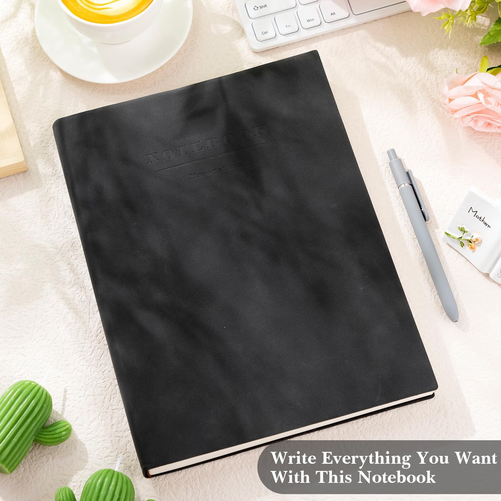 5 Pack A4 Notebooks Large Journal 360 Pages Leather Softcover Hardcover Thick Paper Lined Note Writing Notepad For Travel Office School Business  8.5'' X 11''(black)