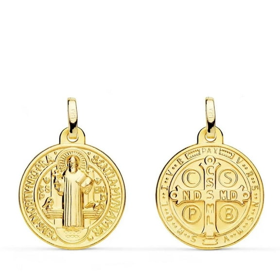 18K Solid Yellow Gold Saint Benedict Medal 18 mm Diameter