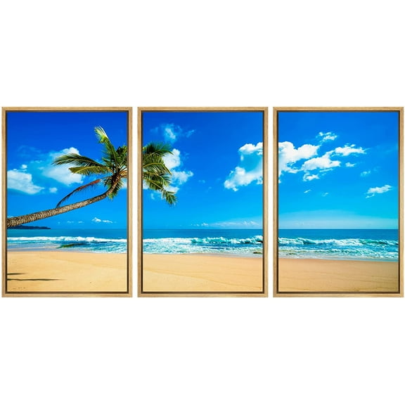 wall26 Framed Canvas Print Wall Art Set Palm Tree Beach Shore Tropical Island Nature Wilderness Photography Realism Rustic Landscape Colorful for Living Room, Bedroom, Office - 16"x24"x3 Na
