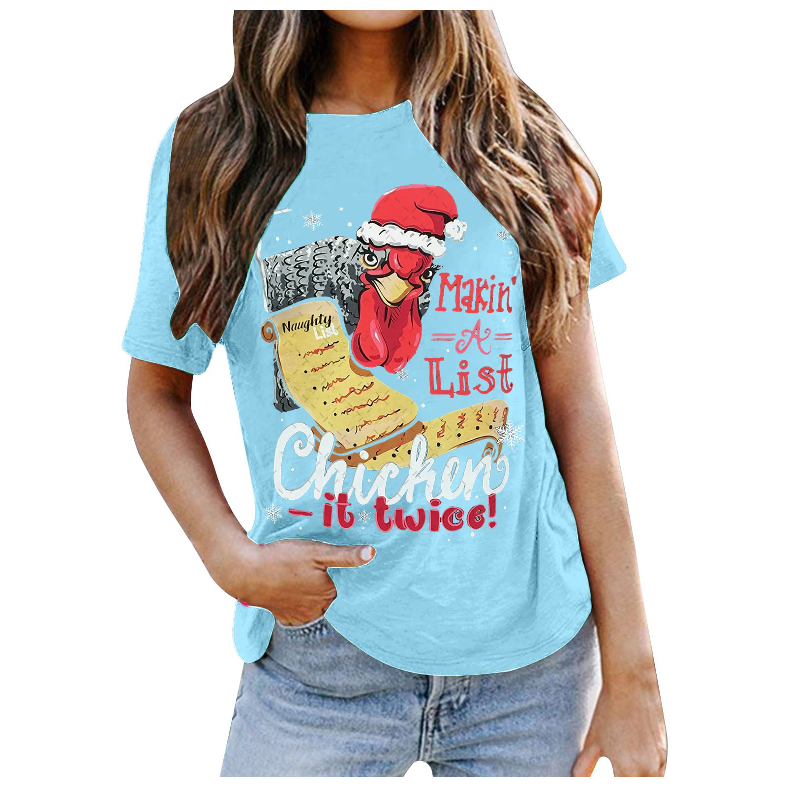 O-Neck Stretch Christmas Comfy Tshirts Ladies Short School Polyester Fancy Sayings T-Shirts - Walmart.com