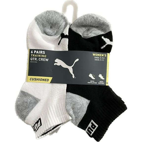 PUMA 6 PAIRS QUARTER CREW WOMEN SOCKS SHOE 5-9.5 SOCK 9-11
