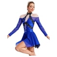 thumbnail image 3 of Aislor Women's Color Block Rhinestone Figure Skating Dress Irregular Gymnastics Leotard Dress Blue XL, 3 of 7