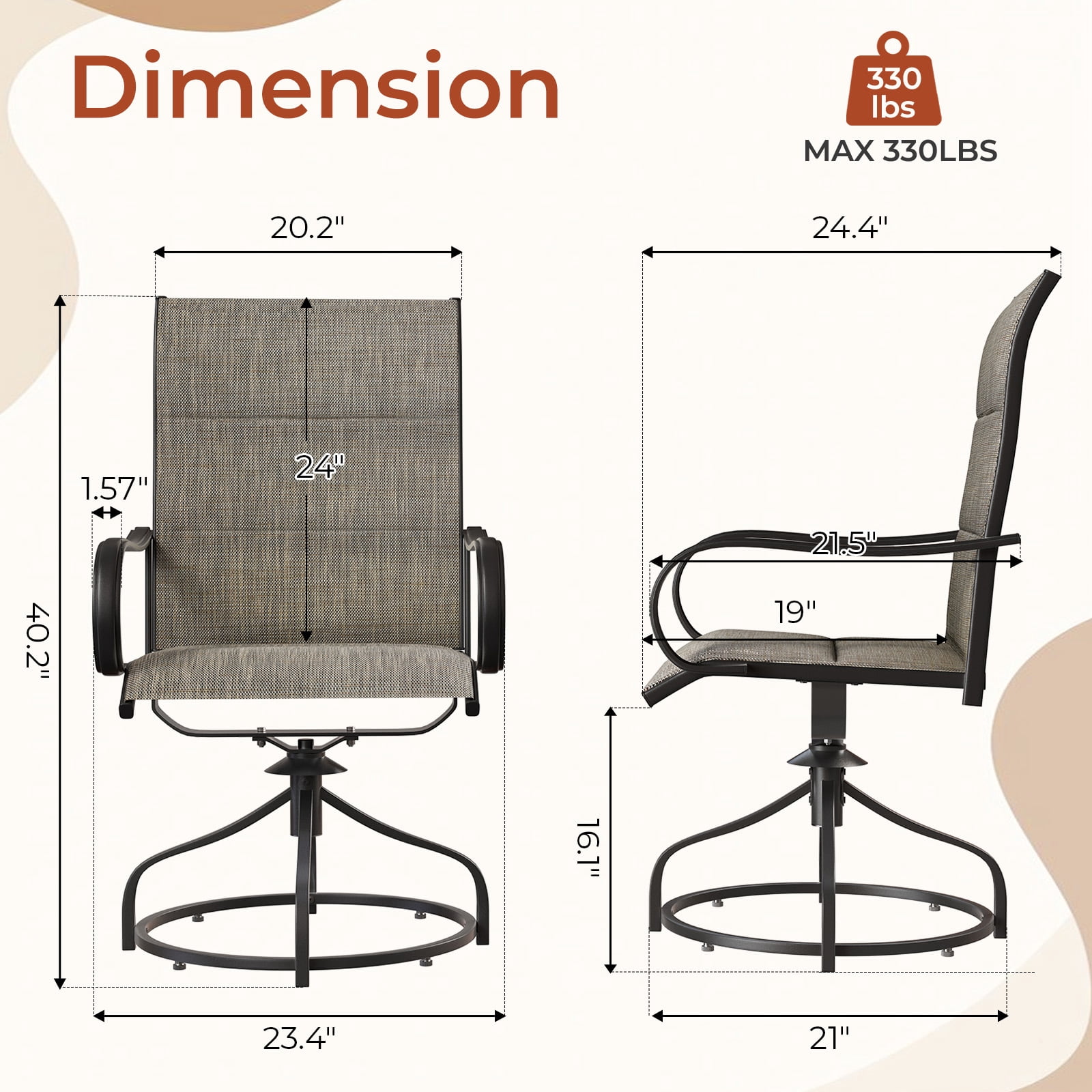 Arlopu 4pcs Patio Padded Swivel Chairs, Outdoor 360° Dining Chairs w/ High Back & Armrest for Garden Deck Backyard, All-Weather Textilene, Brown