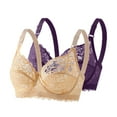 thumbnail image 2 of Riecok Plus Size Everyday Bras Lace Thin Push Up Soft Breathable Everyday Womens Underwire Bras 2PC Purple 44, 2 of 5