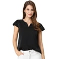 thumbnail image 1 of Camiseta Manga Tulipán Cuello En V Básico Allegra K para Mujer Negro S, 1 of 6