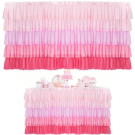 6 Layers Tulle Pink Desk Skirt Gradient Pink Tutu Tulle Table Skirt Chiffon Tables Cloth