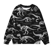 Holiday Outfits AJTQTH Funny Dinosaur Skeleton Graphic T-Shirts for Kids Boys Girls Casual Long Sleeve Round Neck Pullover Sweatshirts Fashion Oversized Baggy Outwear Tops Black 11-12 Years