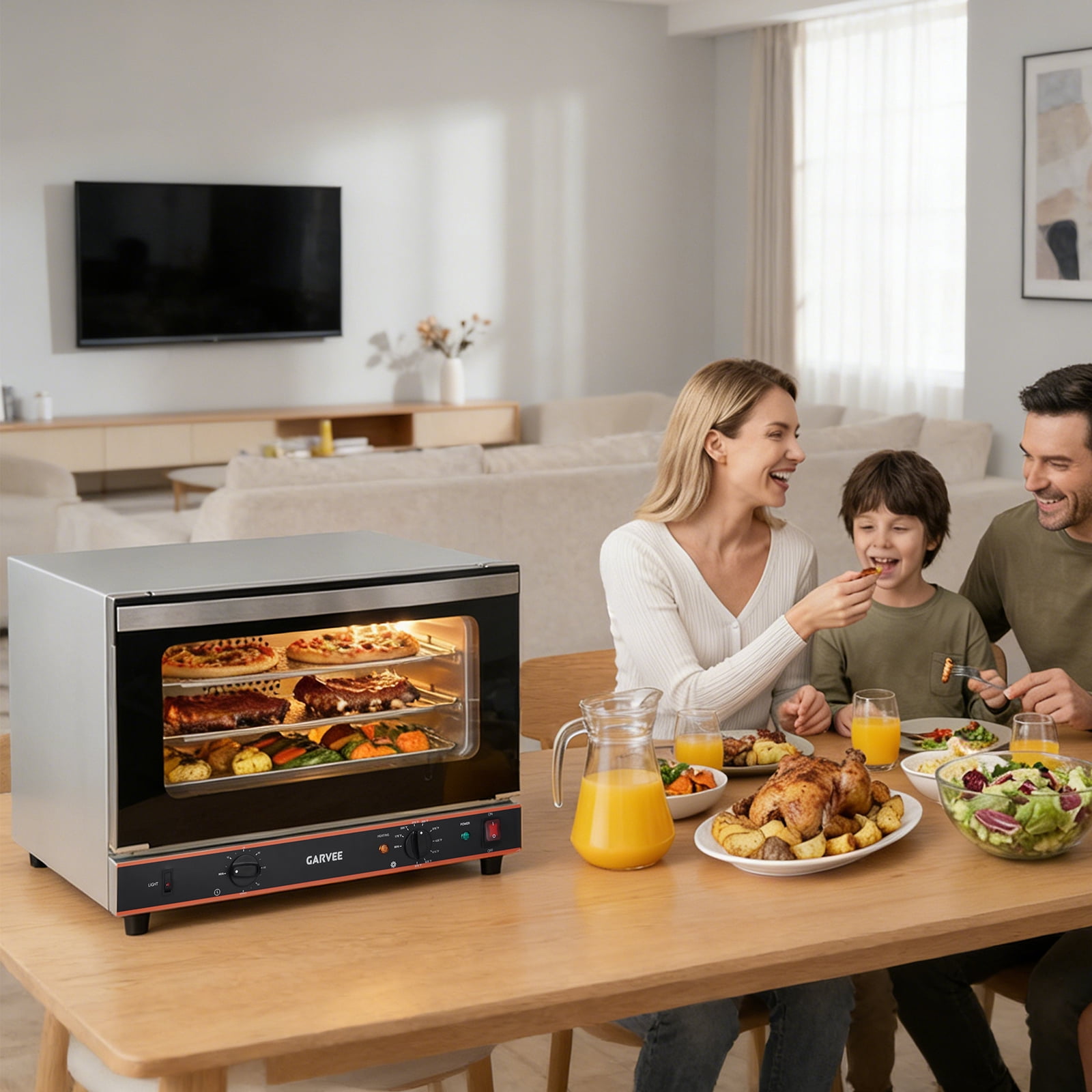 42Qt Commercial Countertop Convection Oven – 3-Tier Toaster, Air Fryer Combo, Front Glass Door, 2400W, 3 Trays & Wire Racks, Kitchen Appliance – 1.5 cu ft, Half-Size, US Plug 1.5m, Temp 30°C-300°C